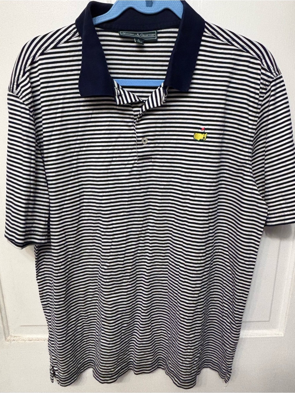 Striped Navy & White Polo Shirt with Contrast Collar - Master's Brand size Large